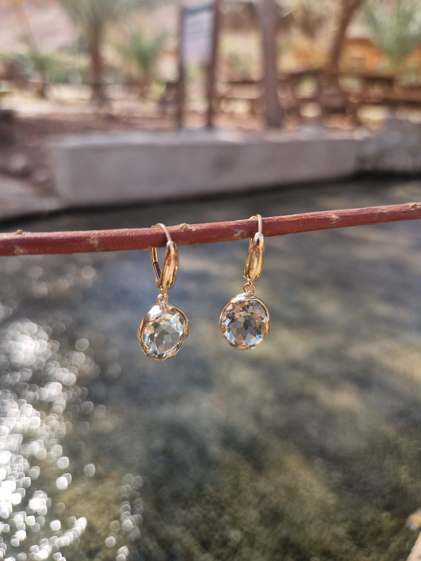 Green Amethyst Earrings 14K