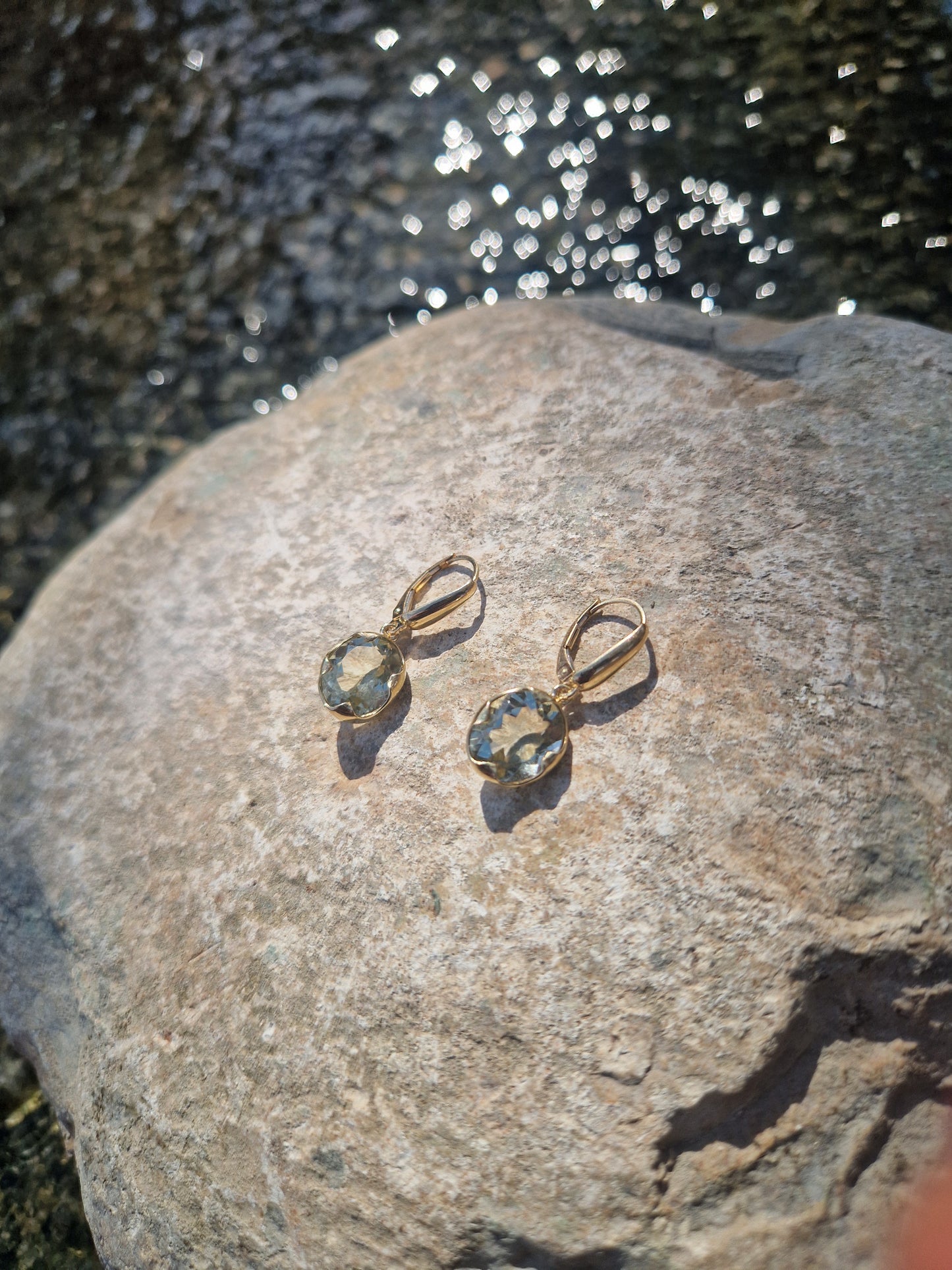 Green Amethyst Earrings 14K