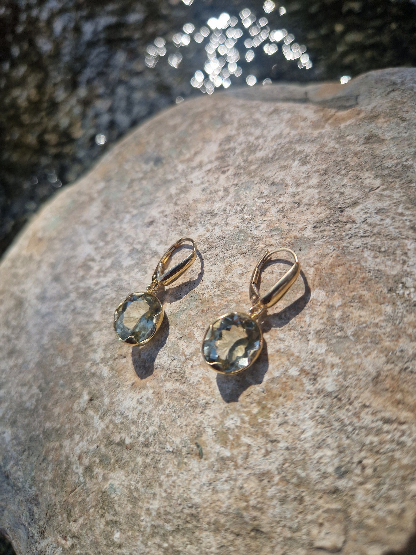 Green Amethyst Earrings 14K