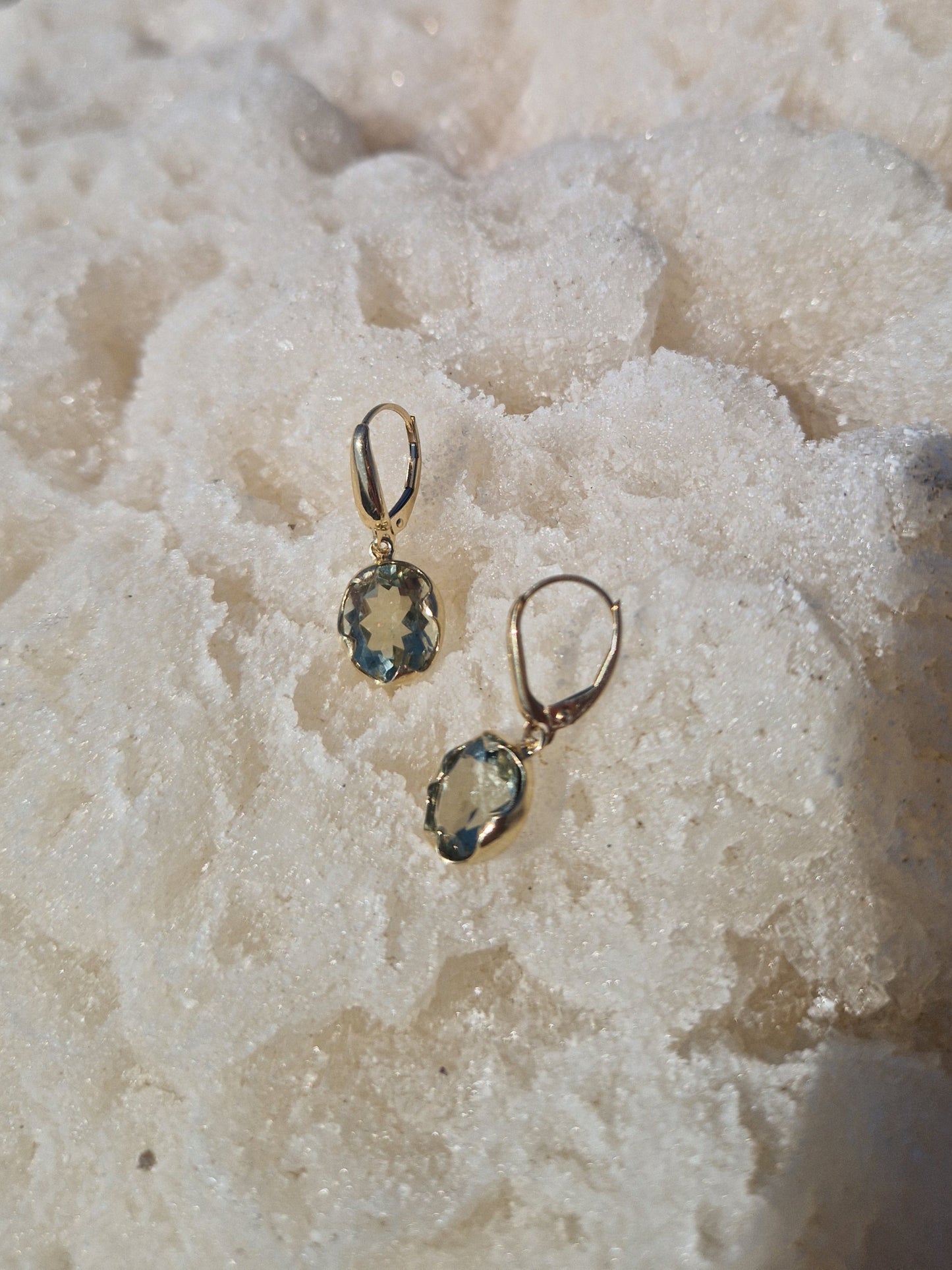 Green Amethyst Earrings 14K