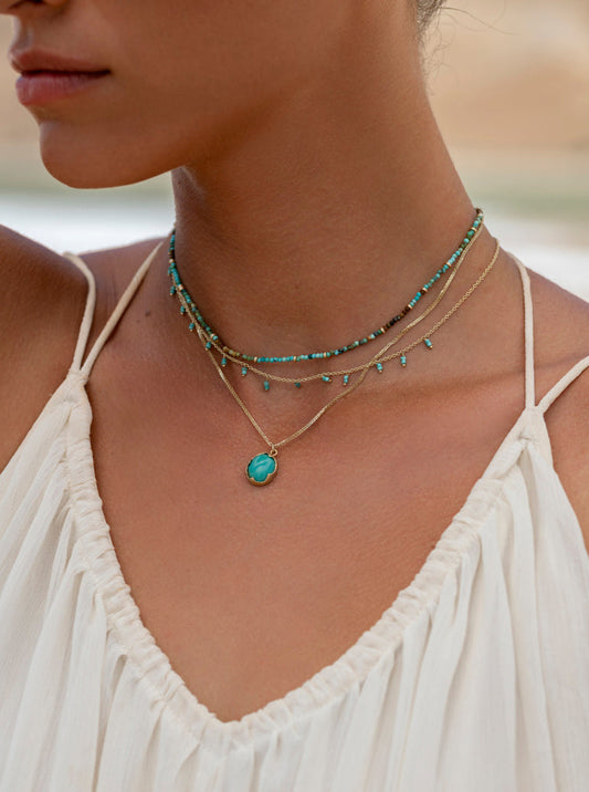 Dripping Gemstone Necklace 14K