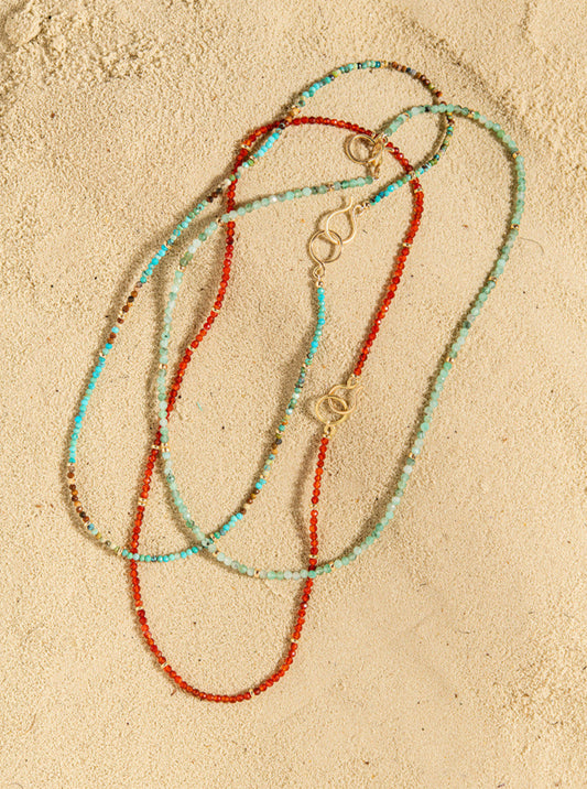 Beaded Gemstone Necklace 14K