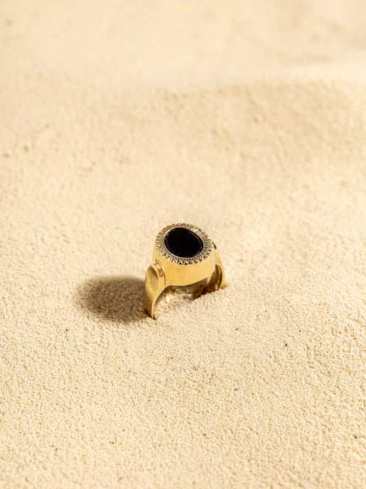 Black Onyx Crown Ring in 14K
