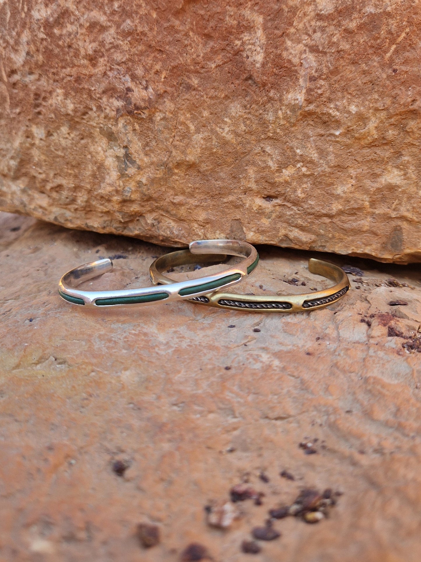 Threaded Silver and Leather Cuff