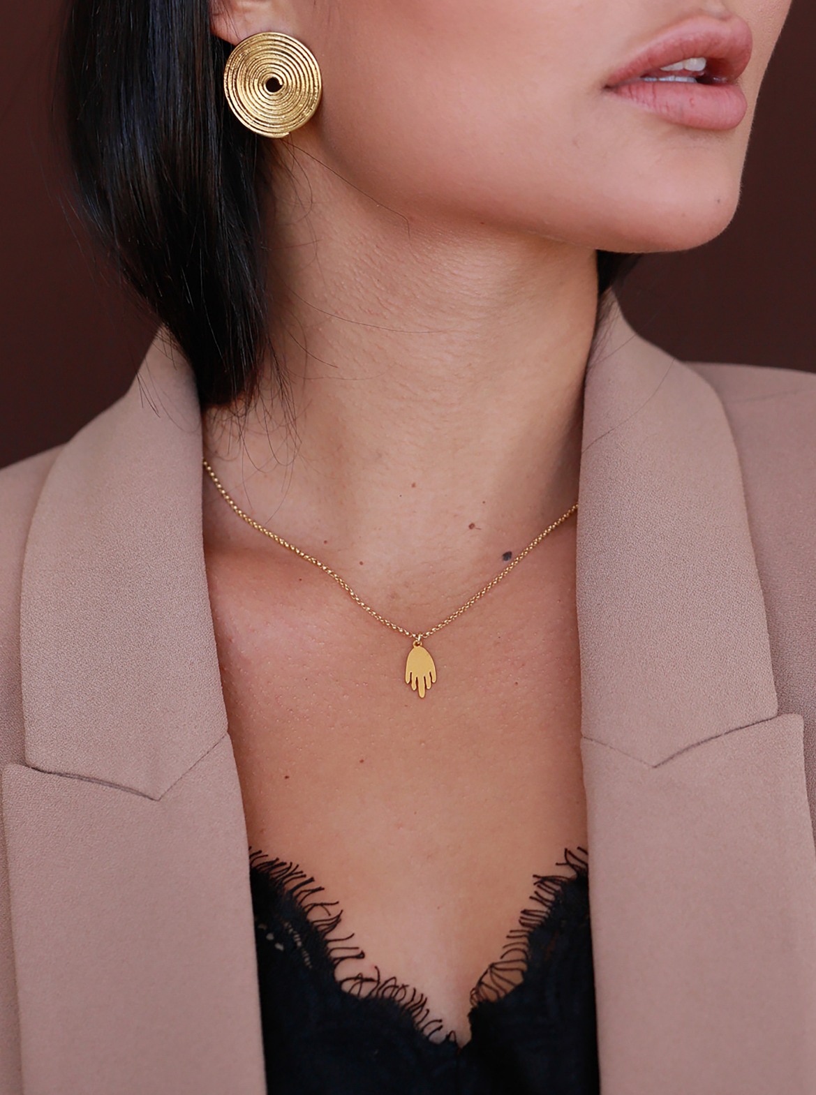Minimalist Hamsa Hand Gold Plated Necklace | Handmade Pendant | Ebru Jewelry