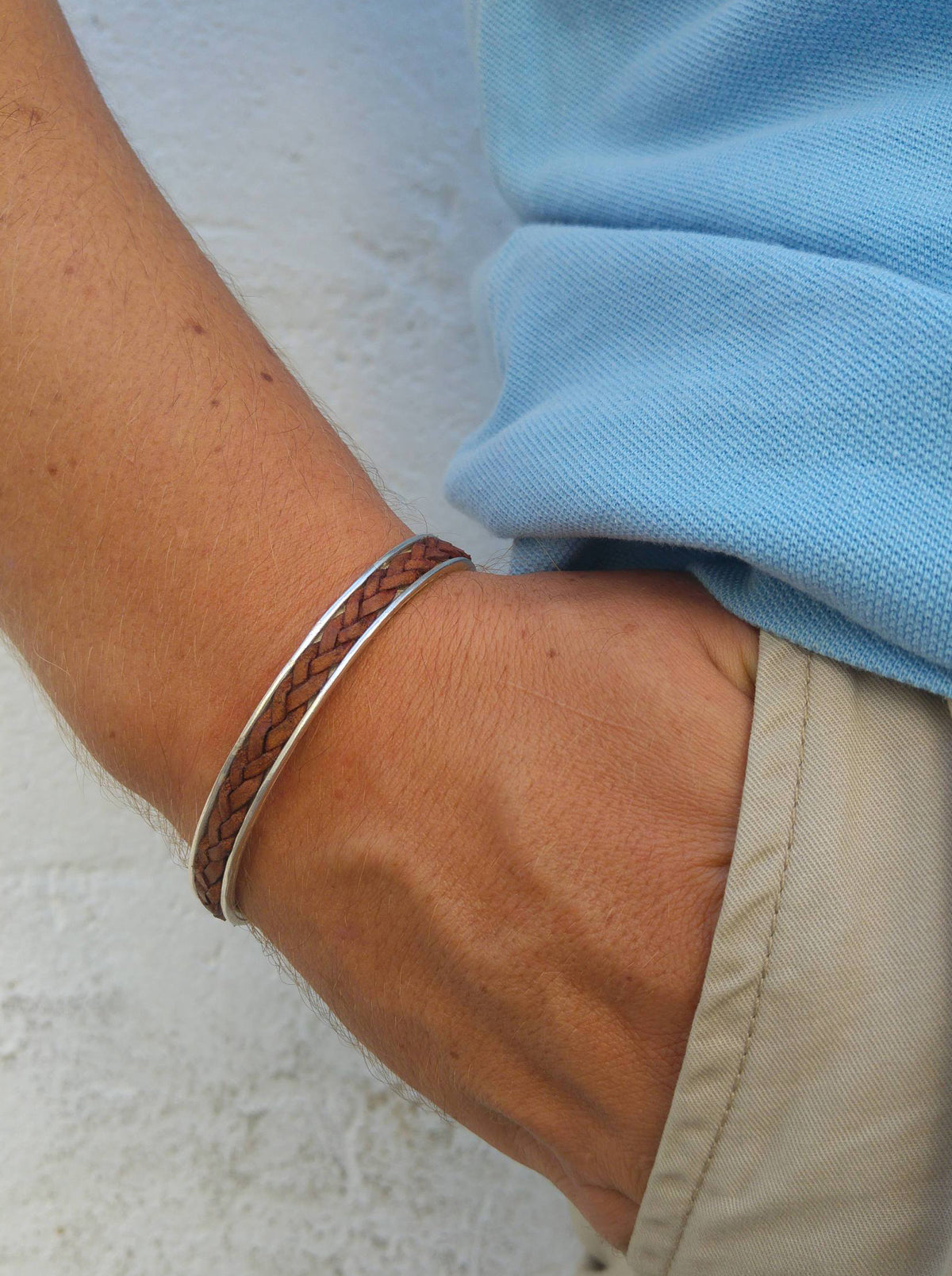 Maasai Mens Silver and Leather Cuff