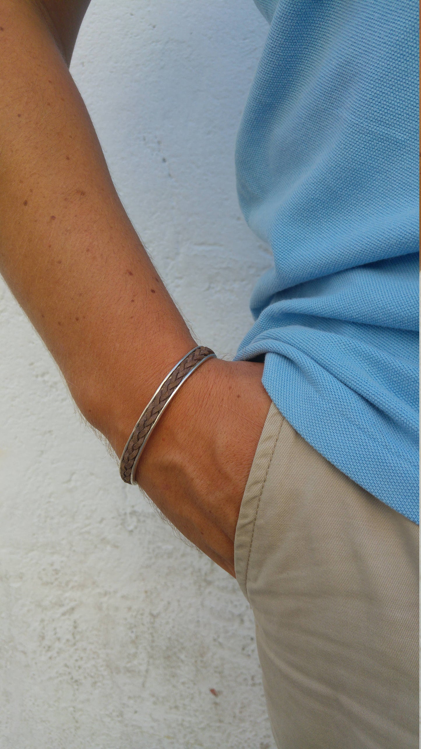 Maasai Mens Silver and Leather Cuff