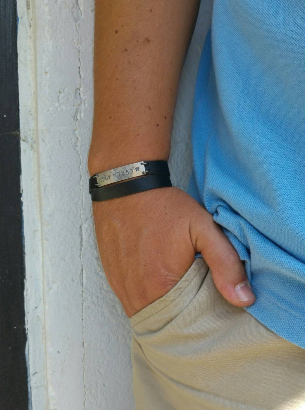 Men's Personalised Leather Double Wrap Bracelet 